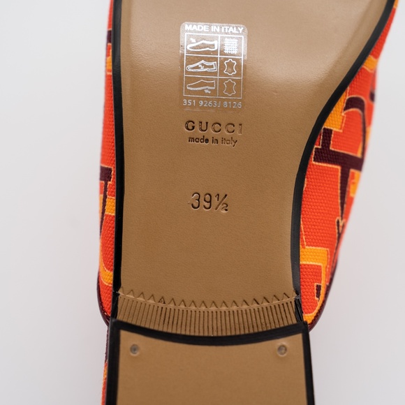 size 39.5G 9.5 US Gucci Princetown Horsebit Print Orange Mules Slip On - Picture 11 of 13
